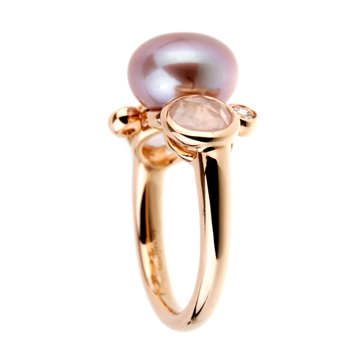 Mimi Milano Quartz Pearl Diamond 18k Rose Gold Ring