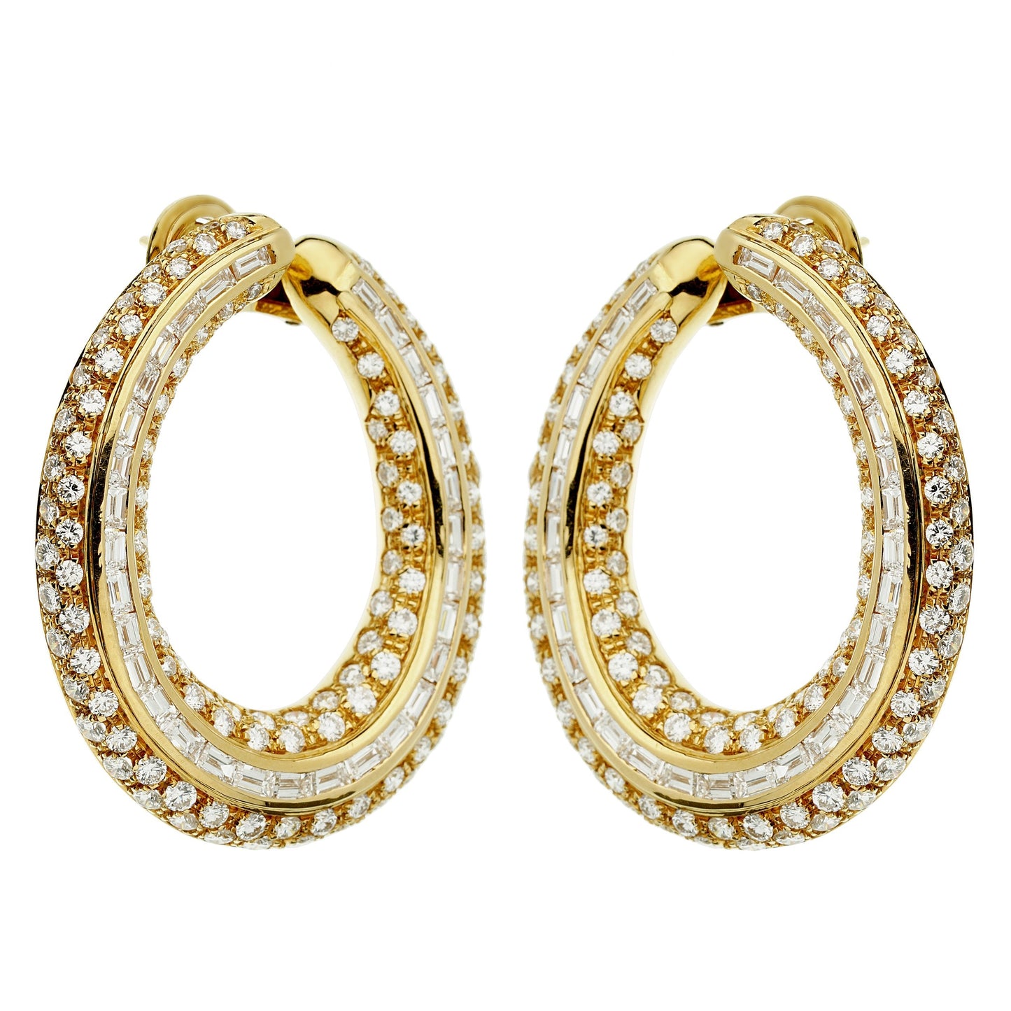 Pederzani Diamond Baguette 18k Yellow Gold Hoop Earrings