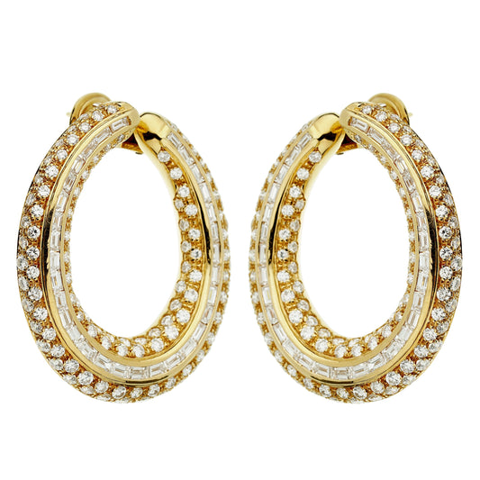 Pederzani Diamond Baguette 18k Yellow Gold Hoop Earrings