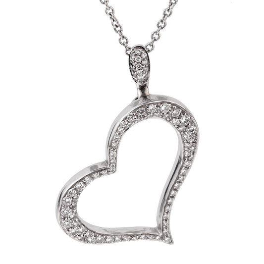 Piaget Pave Diamond Heart 18k White Gold Pendant Necklace