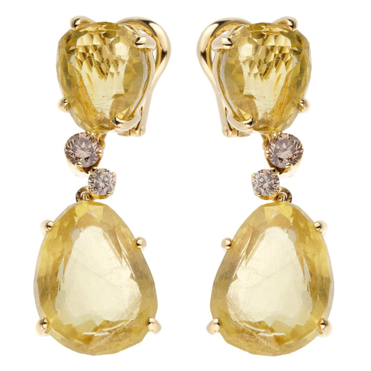 Pomellato 12ct Lemon Quartz Champagne Diamond Drop 18k Gold Earrings