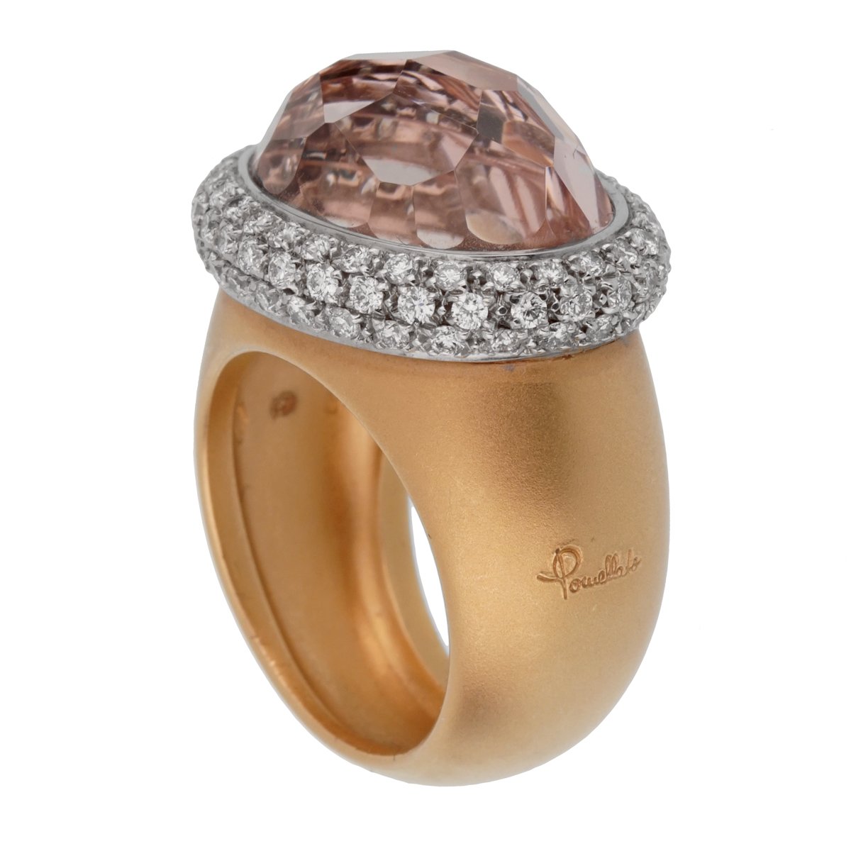 Pomellato 13 Carat Morganite Diamond Rose Cocktail Ring Sz 7