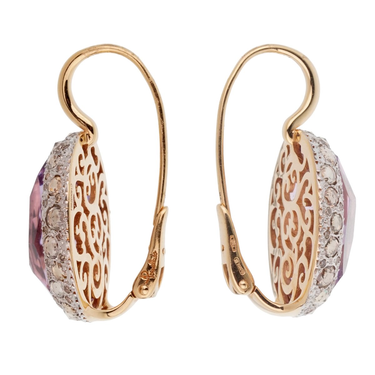 Pomellato 14 Carat Amethyst Diamond Rose Gold Drop Earrings