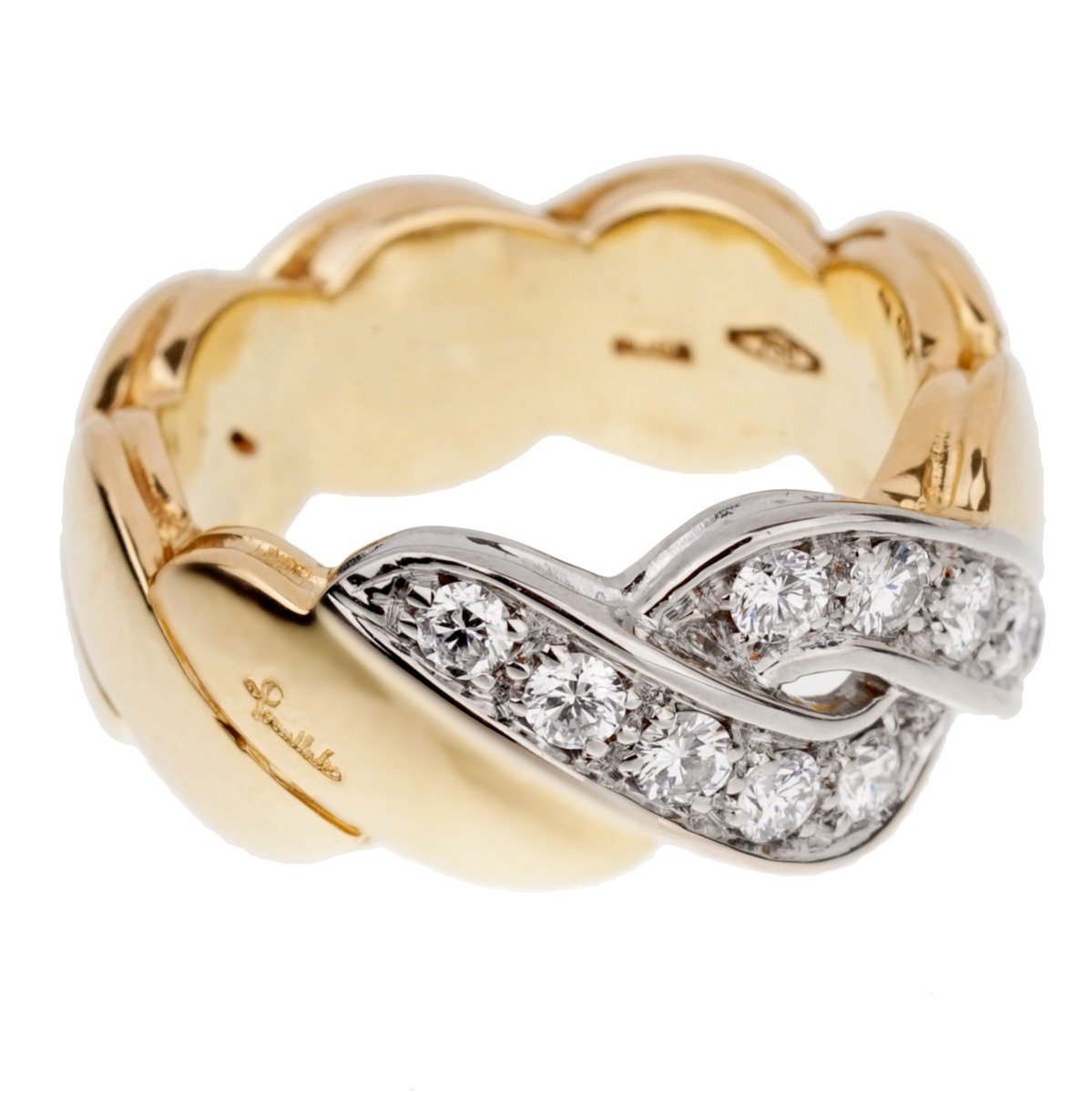 Pomellato Braided Diamond 18k Yellow Gold Ring Sz 5 1/2