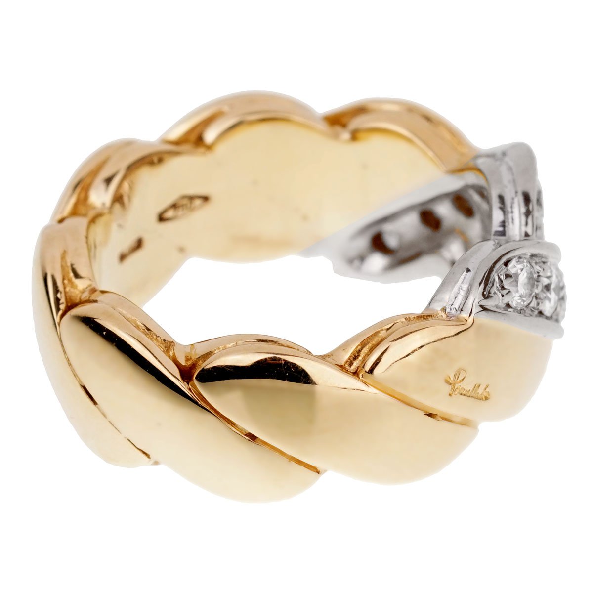 Pomellato Braided Diamond 18k Yellow Gold Ring Sz 5 1/2