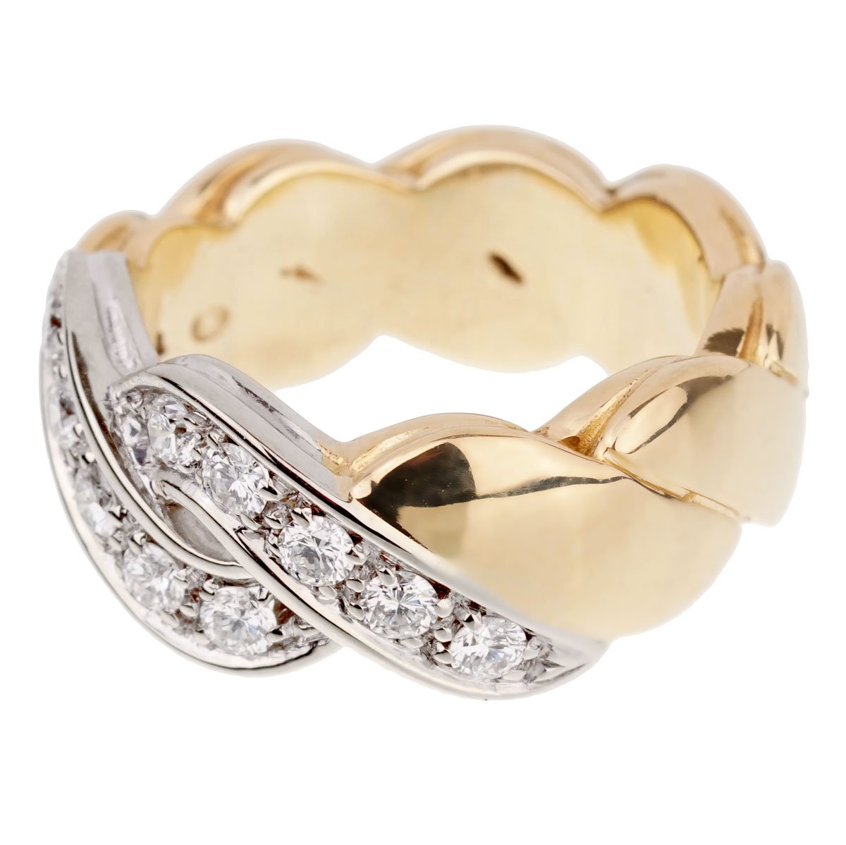 Pomellato Braided Diamond 18k Yellow Gold Ring Sz 5 1/2