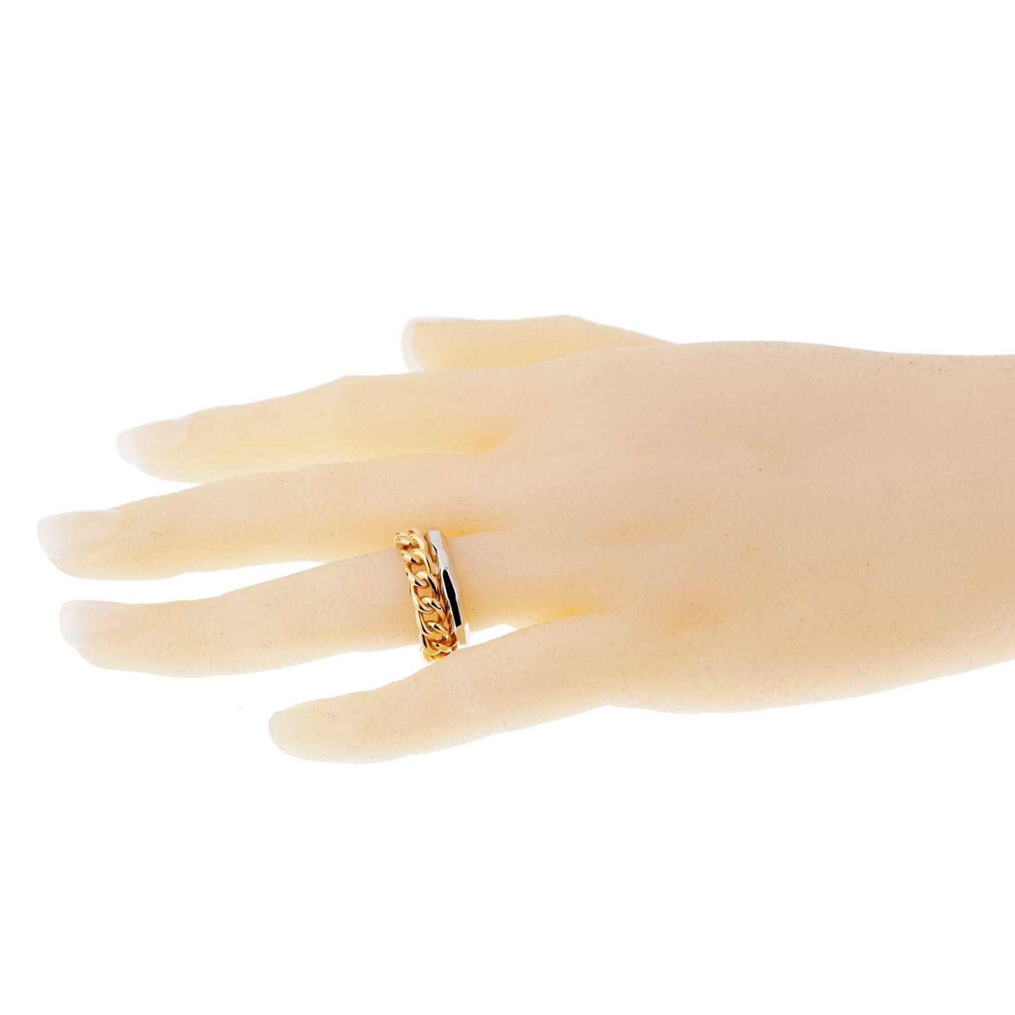 Pomellato Cuban Link 18k Rose White Gold Double Band Ring Size 6 1/2