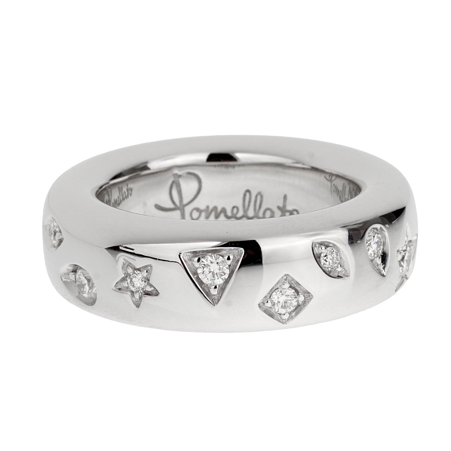 Pomellato Iconica 18K White Gold & Diamond Band Ring Sz 6 1/2