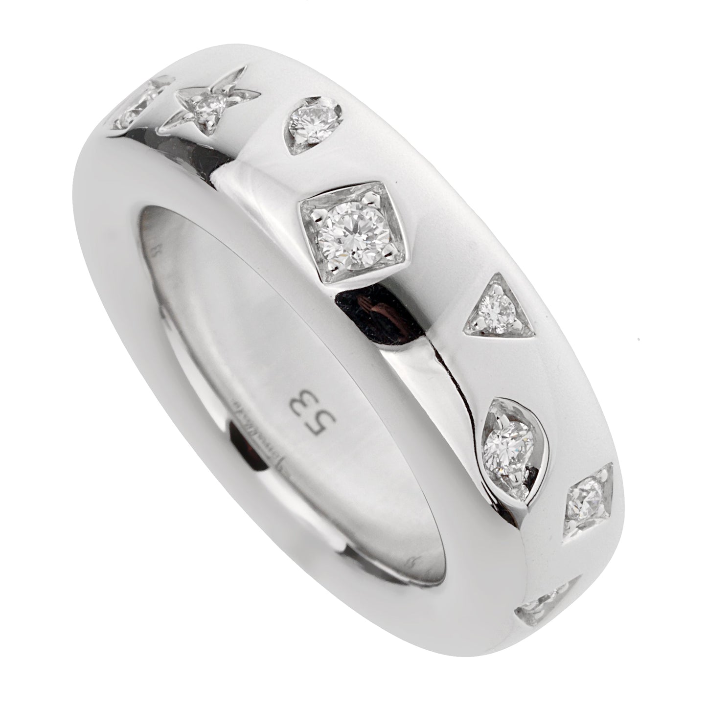 Pomellato Iconica 18K White Gold & Diamond Band Ring Sz 6 1/2
