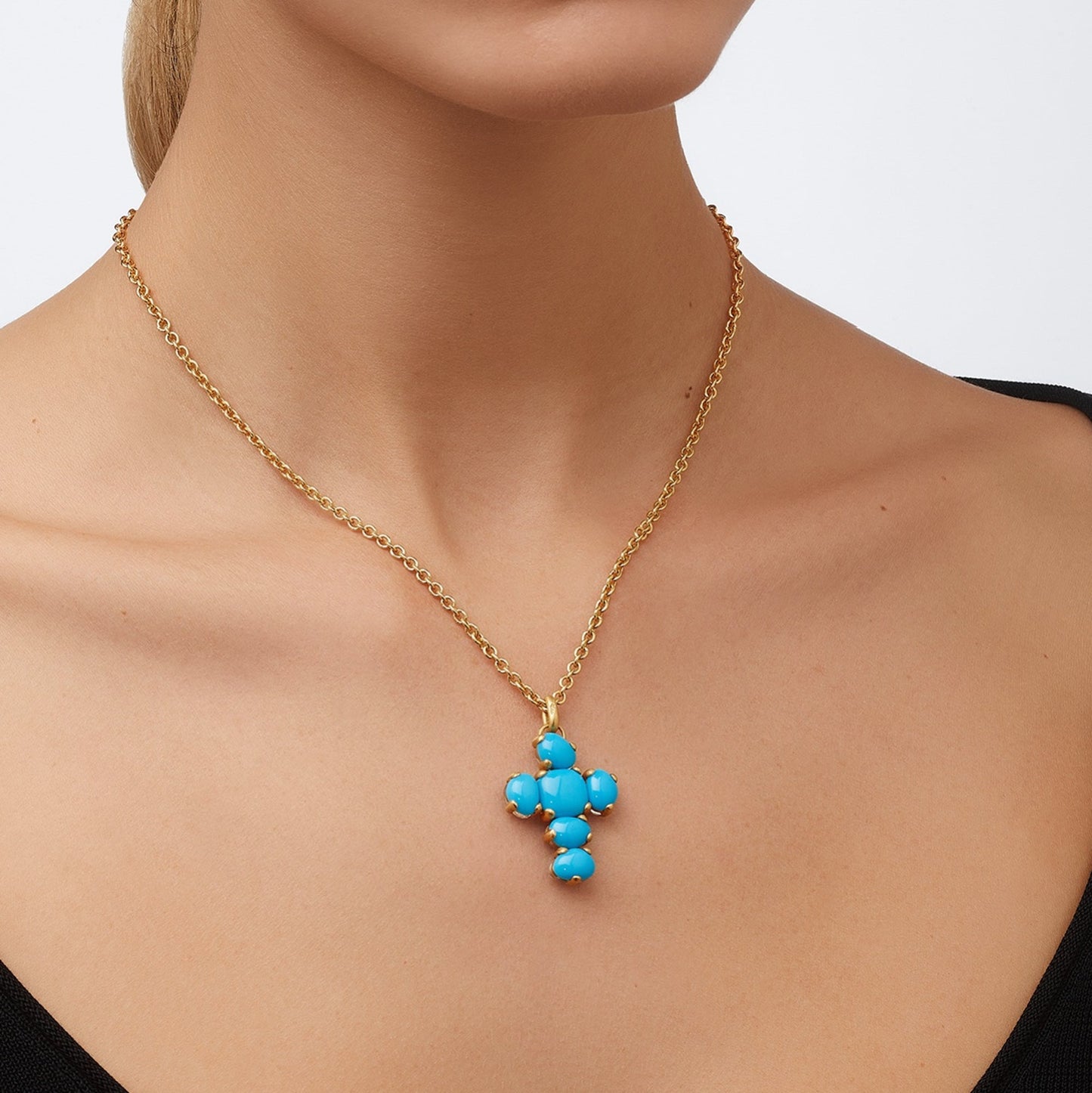 Pomellato Rose Gold Turquoise & Rock Crystal Cross Pendant Necklace