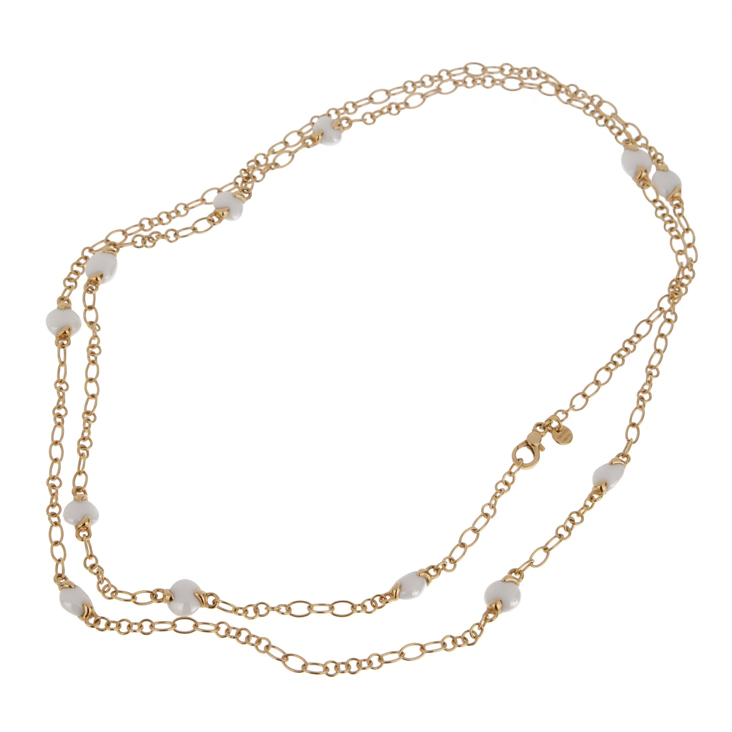 Pomellato White Agate Sautoir 18k Rose Gold Chain Necklace