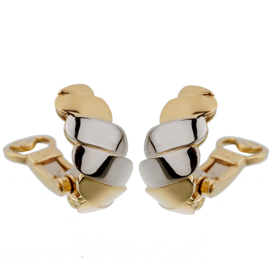 Pomellato  18k White Yellow Wave Gold Clip On Earrings