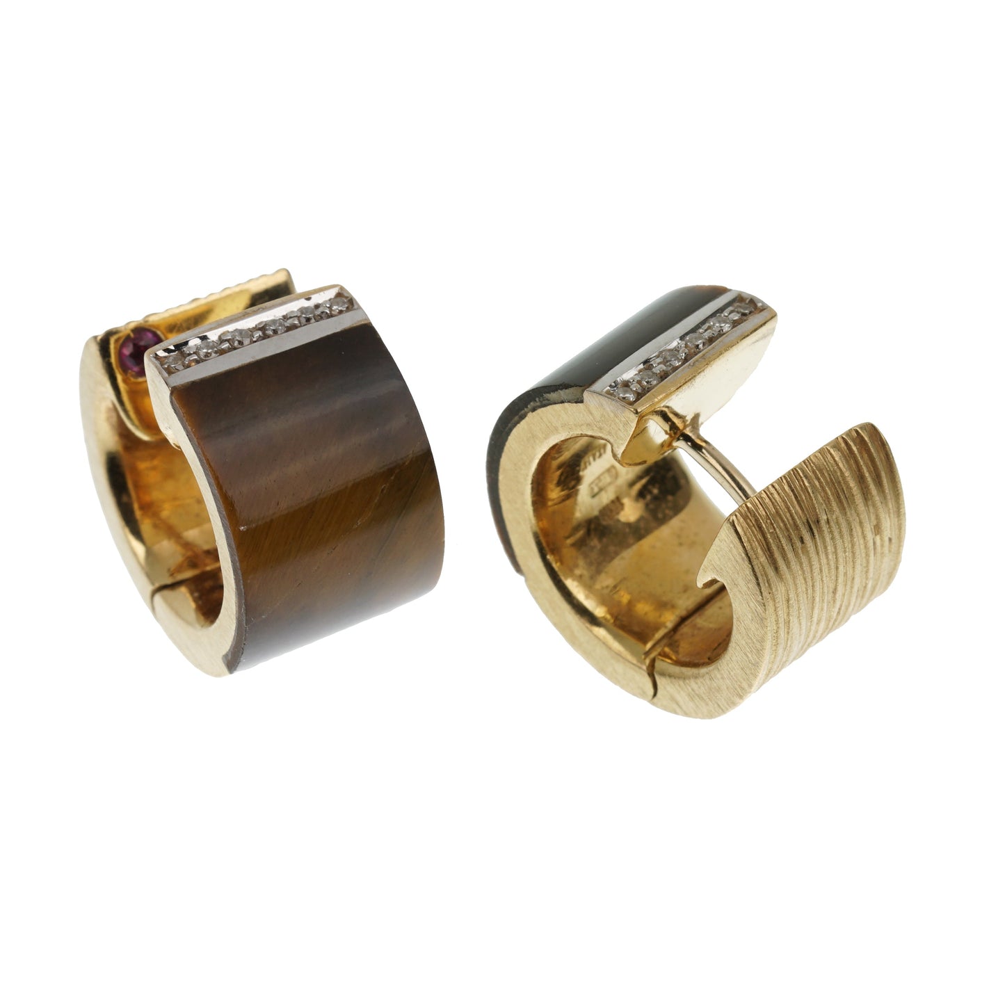 Roberto Coin Tiger Eye Vintage Diamond 18k Yellow Gold Huggie Earrings