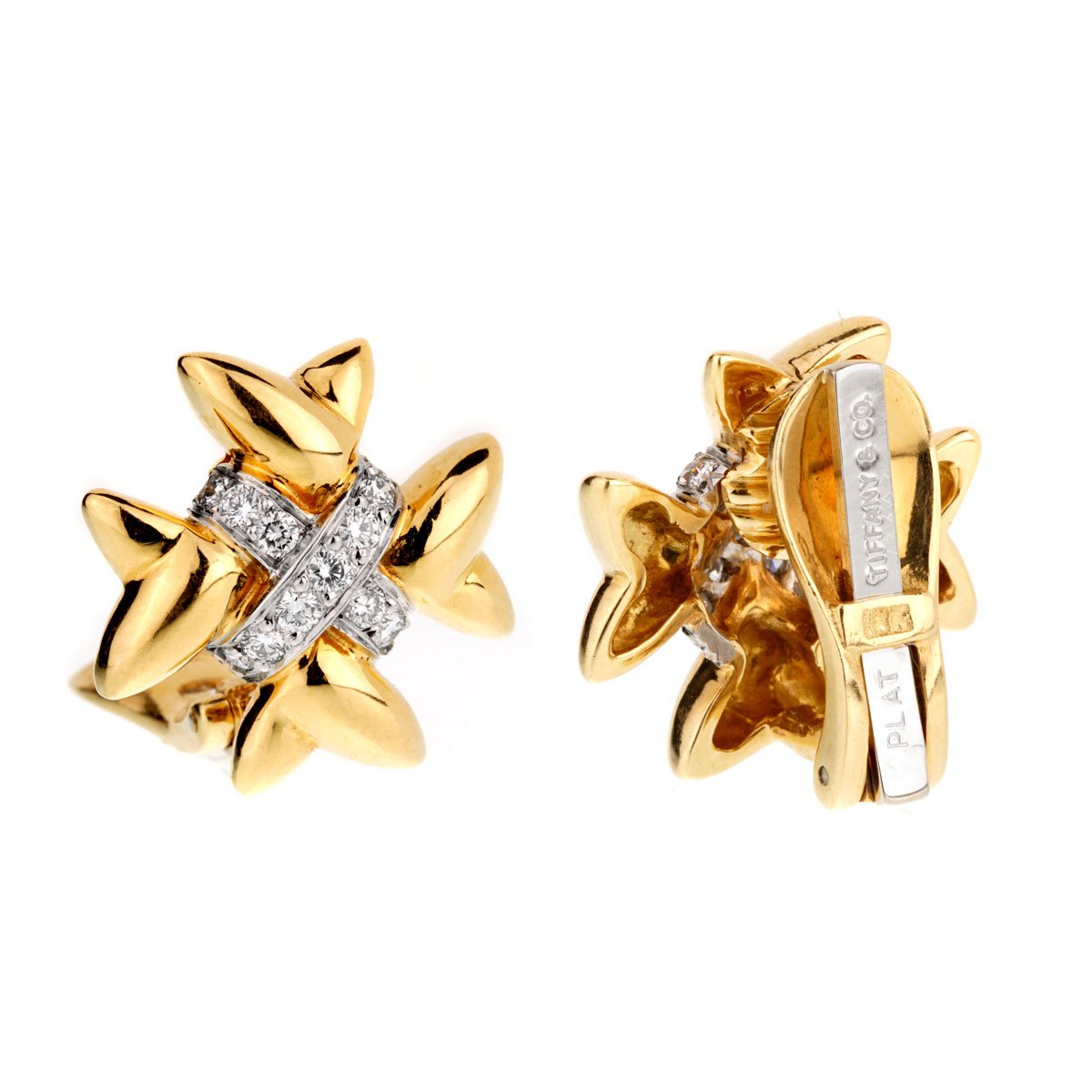 Tiffany & Co 18k Gold Diamond Cross Earrings