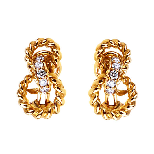 Tiffany & Co Braided Gold Diamond Earrings
