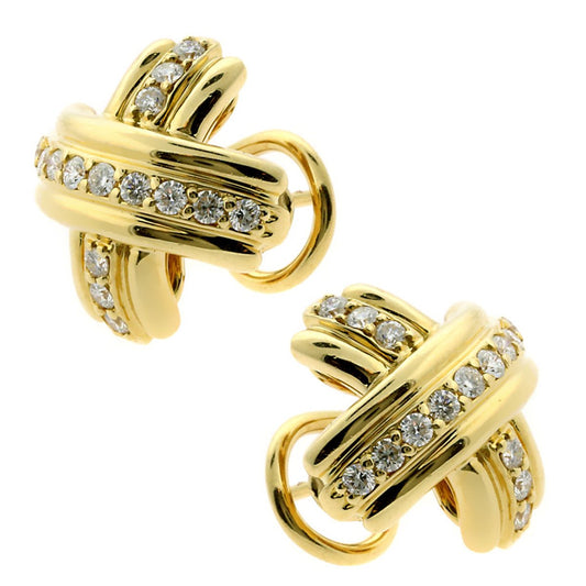 Tiffany & Co Crisscross Diamond Gold Earrings