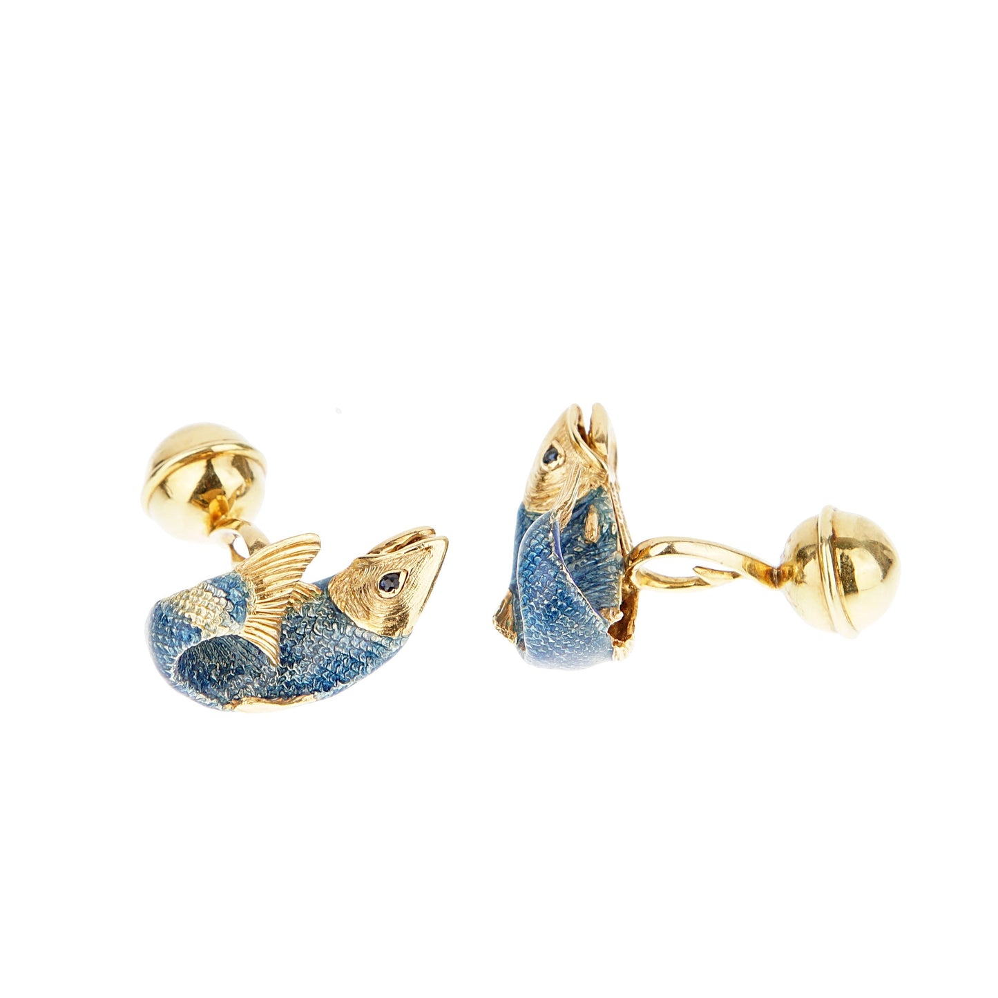 Tiffany & Co. Sapphire Enamel 18k Yellow Gold Fish Vintage Cufflinks