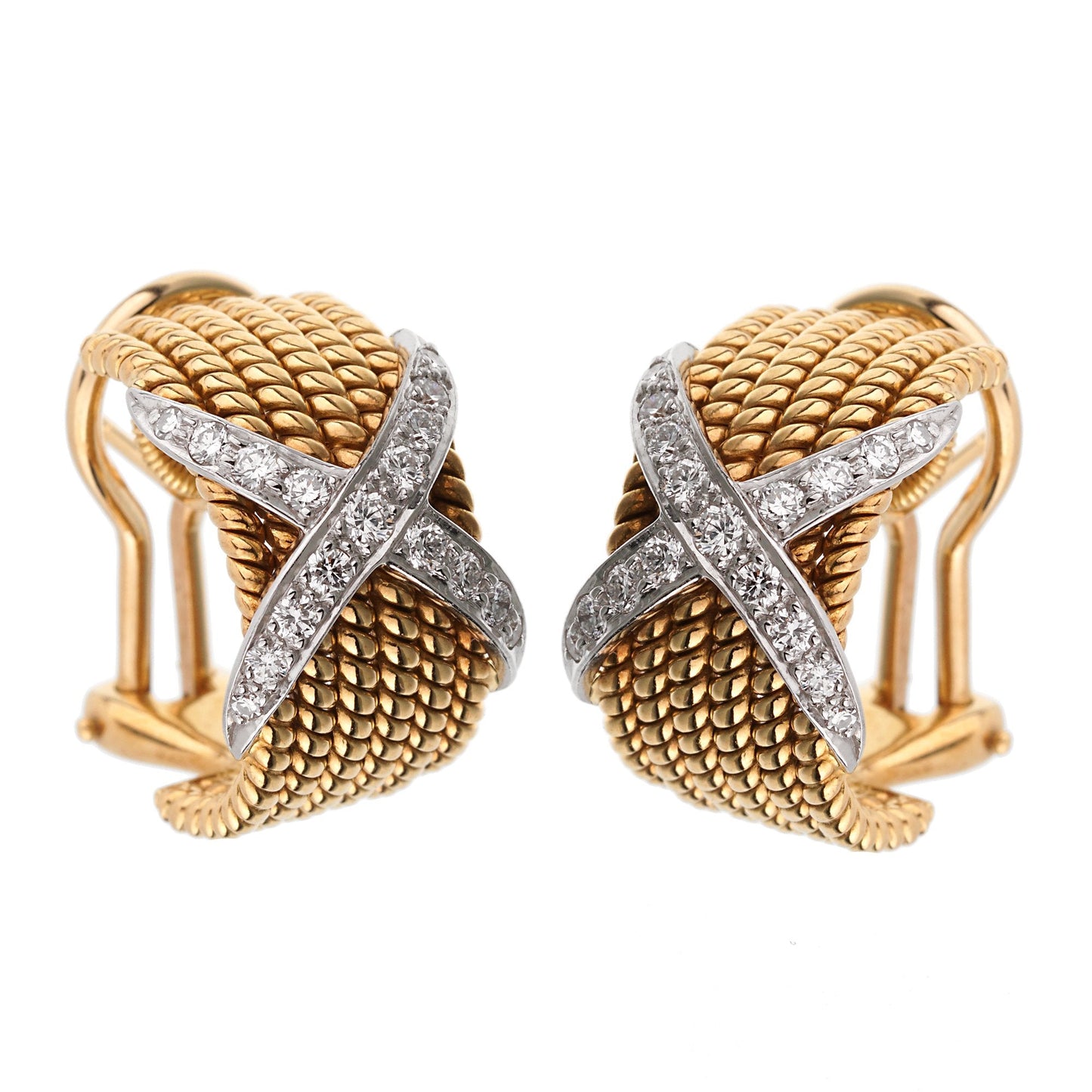 Tiffany & Co Schlumberger Rope Six-Row Diamond Gold Earrings