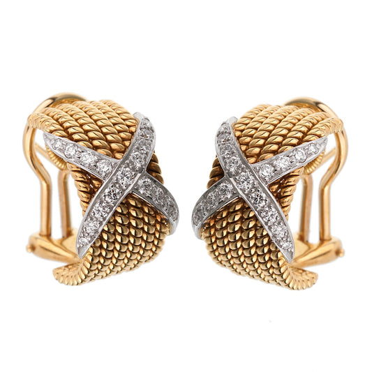 Tiffany & Co Schlumberger Rope Six-Row Diamond Gold Earrings