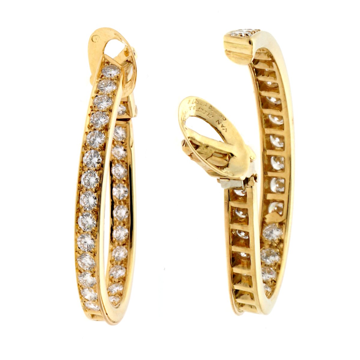 Van Cleef Arpels Diamond Hoop 18k Yellow Gold Earrings