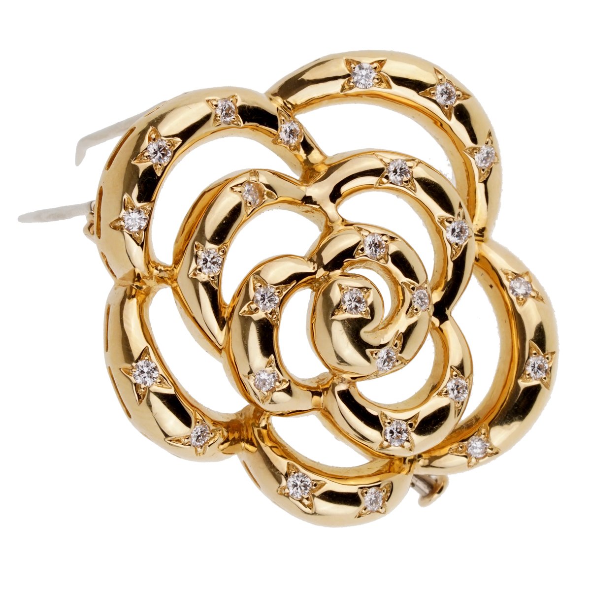 Van Cleef Arpels Flower Diamond Gold Brooch