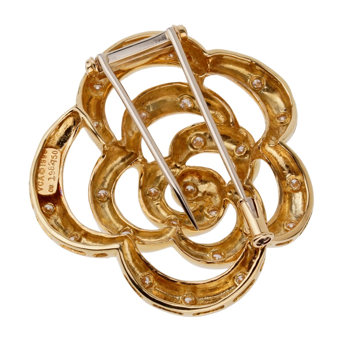 Van Cleef Arpels Flower Diamond Gold Brooch
