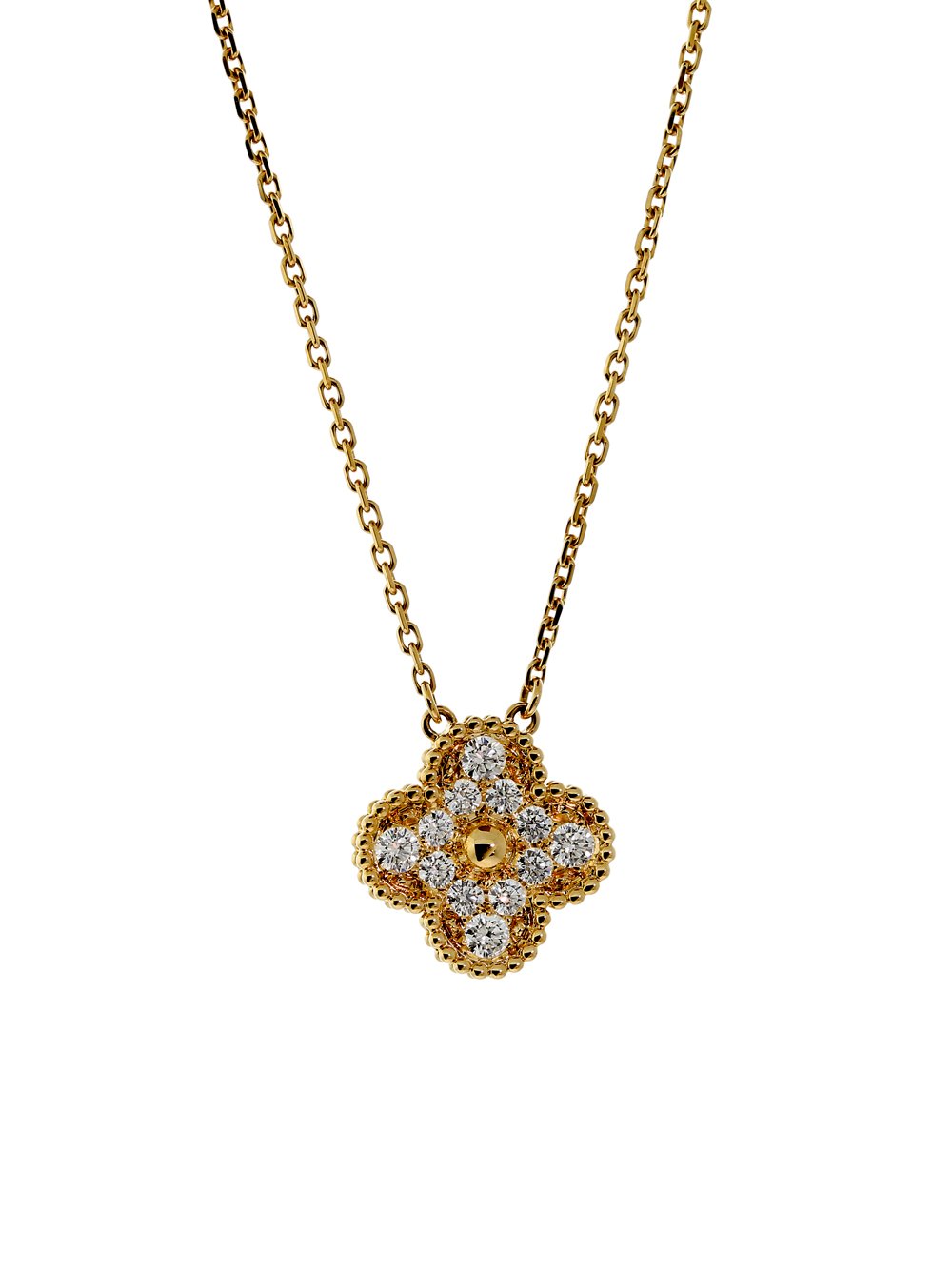 Van Cleef & Arpels Gold Diamond Vintage Alhambra Necklace