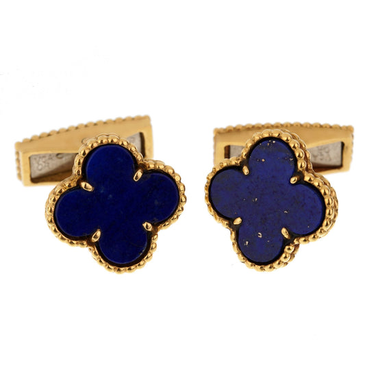 Van Cleef Arpels Lapis Alhambra Yellow Gold Cufflinks