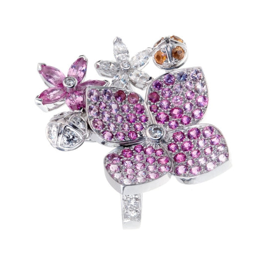 Van Cleef Arpels Melia Pink Sapphire Diamond Floral Motif Ring