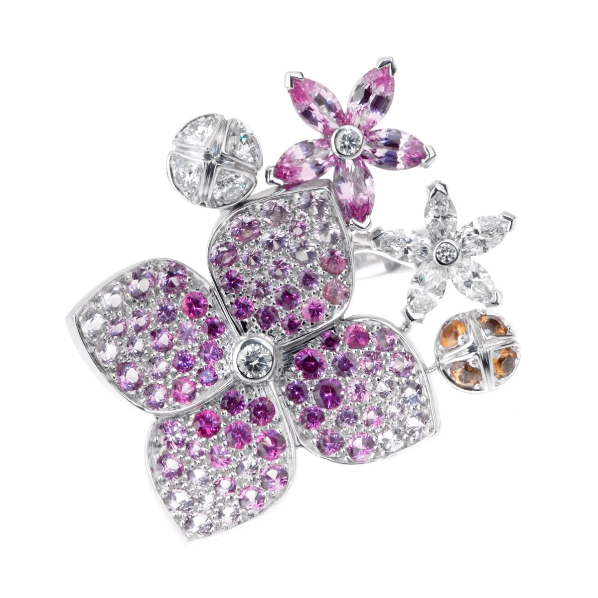 Van Cleef Arpels Melia Pink Sapphire Diamond Floral Motif Ring