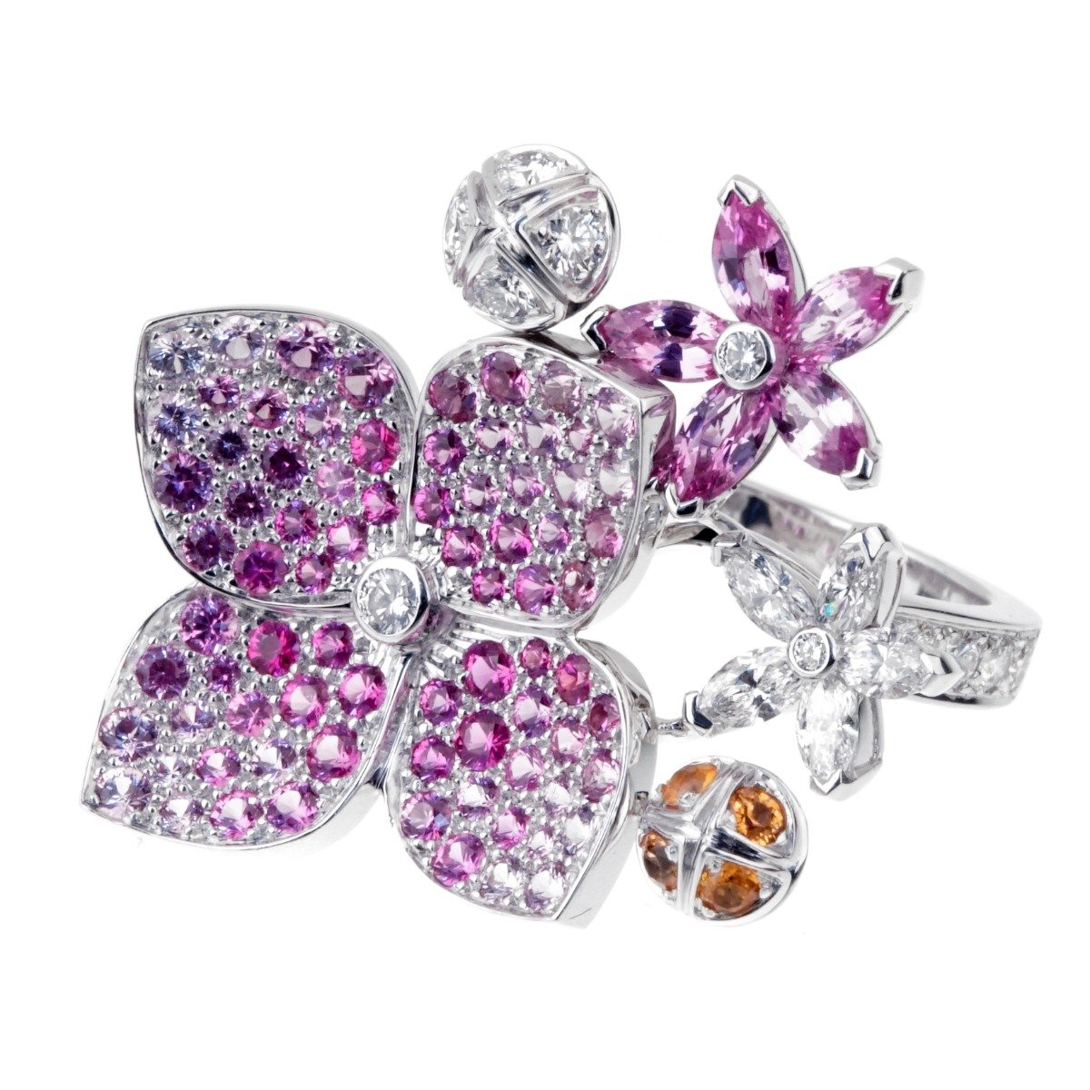 Van Cleef Arpels Melia Pink Sapphire Diamond Floral Motif Ring