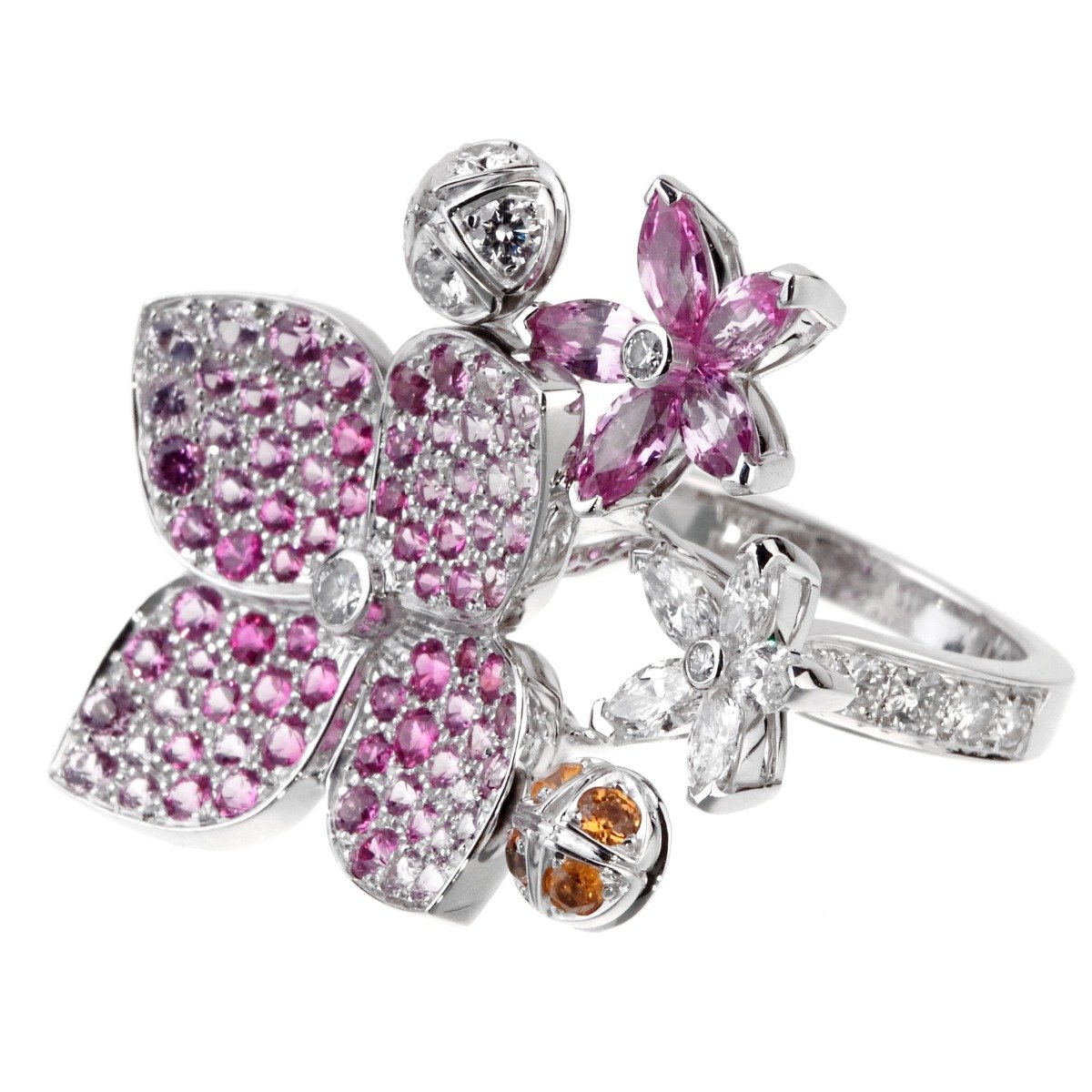 Van Cleef Arpels Melia Pink Sapphire Diamond Floral Motif Ring