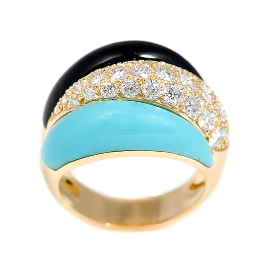 Van Cleef & Arpels Onyx Turquoise Diamond Gold Bombe Ring