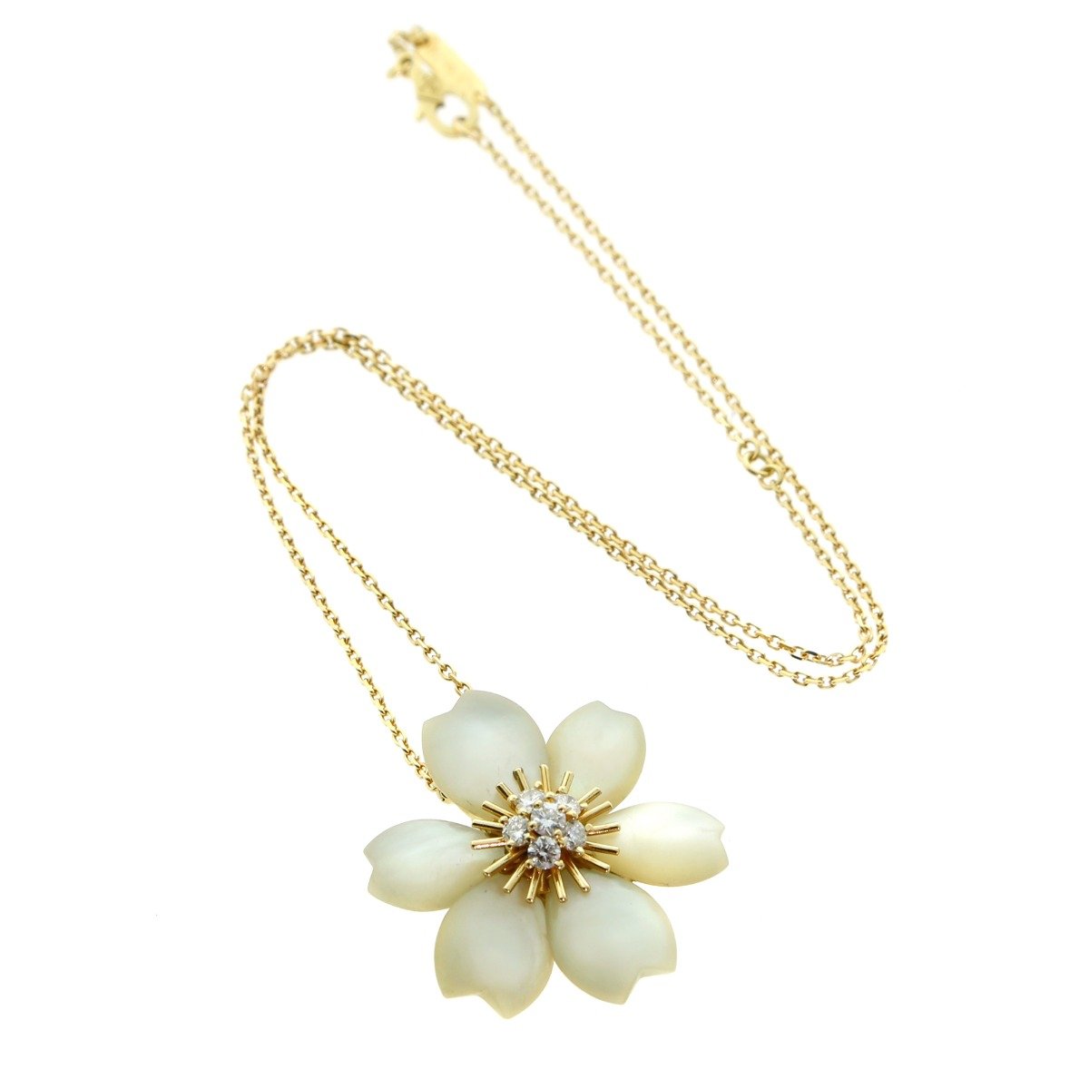 Van Cleef Arpels Rose de Noel Gold Diamond Necklace
