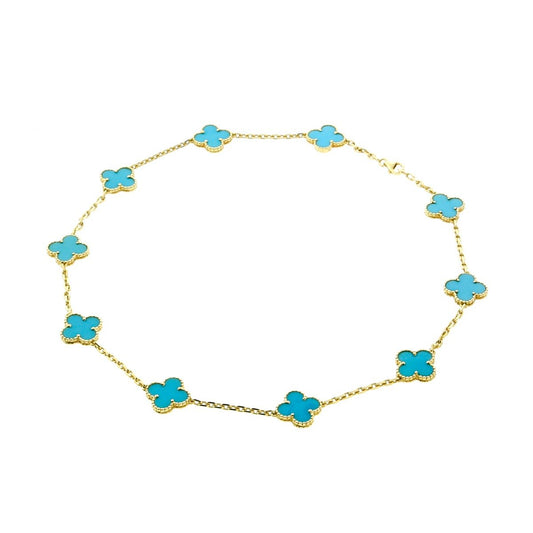 Van Cleef Arpels Turquoise Alhambra Gold Necklace