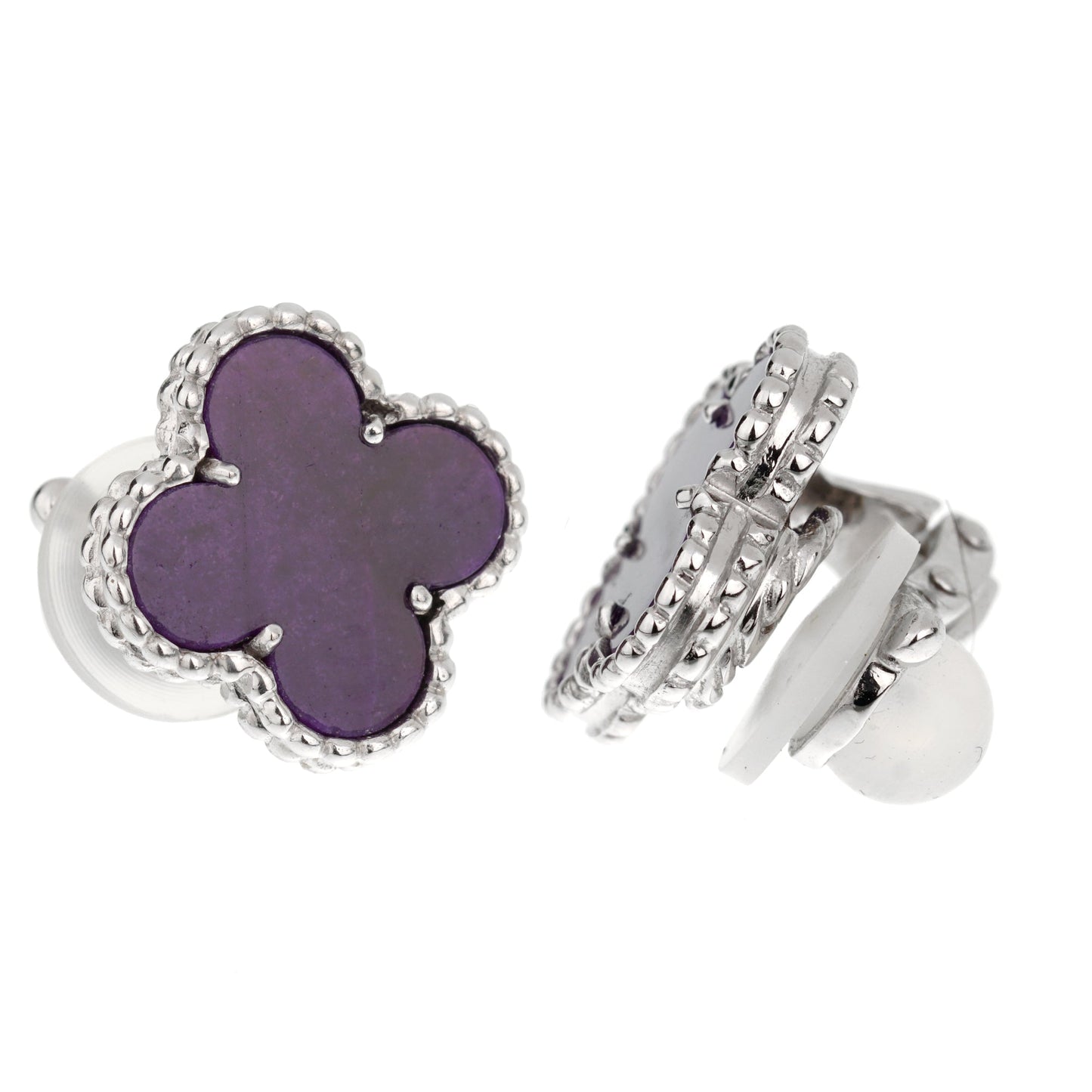 Van Cleef Arpels Vintage Alhambra 18k White Gold Sugilite Earrings