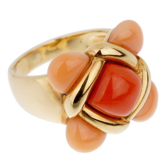 Van Cleef & Arpels Vintage Coral 18k Yellow Gold Cocktail Ring