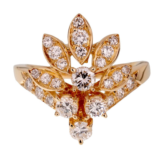 Van Cleef & Arpels Vintage Diamond Cocktail 18k Yellow Gold Ring Sz 5 1/2