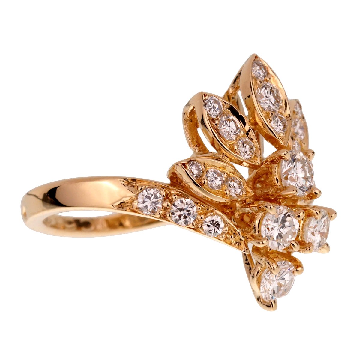 Van Cleef & Arpels Vintage Diamond Cocktail 18k Yellow Gold Ring Sz 5 1/2