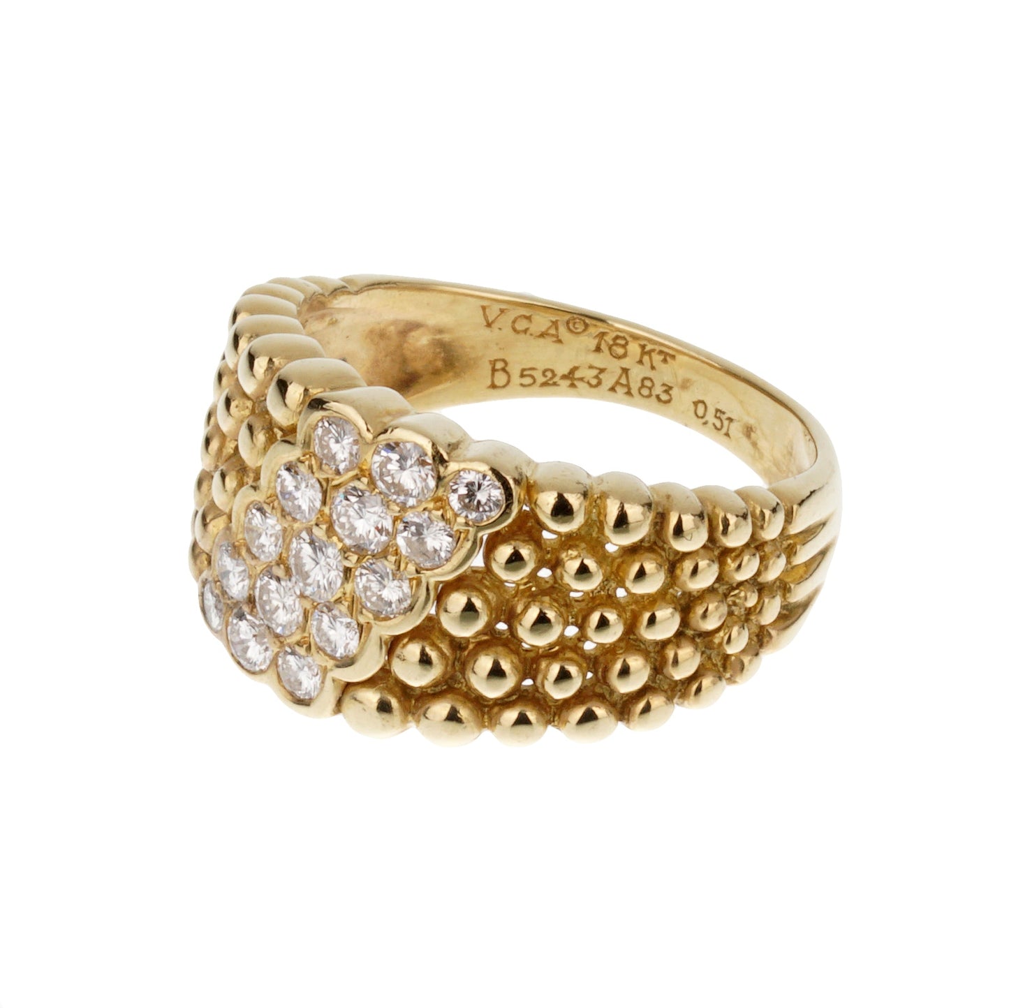 Van Cleef & Arpels Vintage Diamond Perlee 18k Yellow Gold Cocktail Ring Sz 6