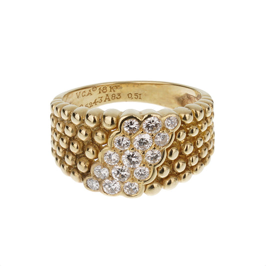 Van Cleef & Arpels Vintage Diamond Perlee 18k Yellow Gold Cocktail Ring Sz 6