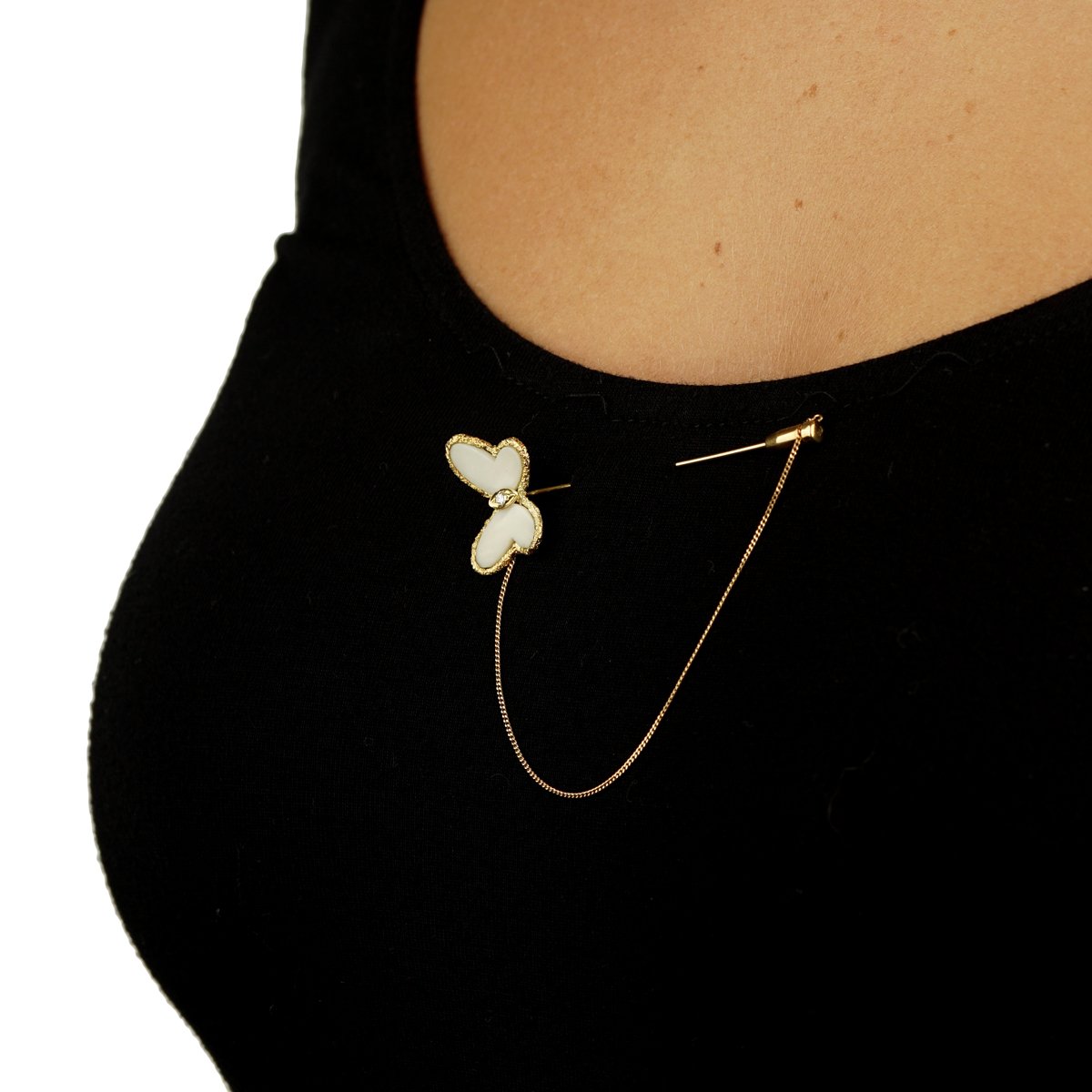 Van Cleef Arpels White Coral Diamond 18k Yellow Gold Butterfly Brooch