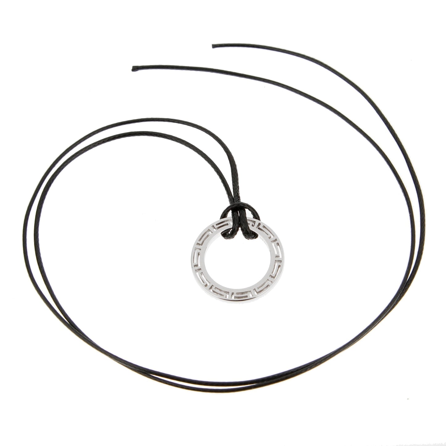 Versace Greek Key White Gold Pendant Leather Necklace