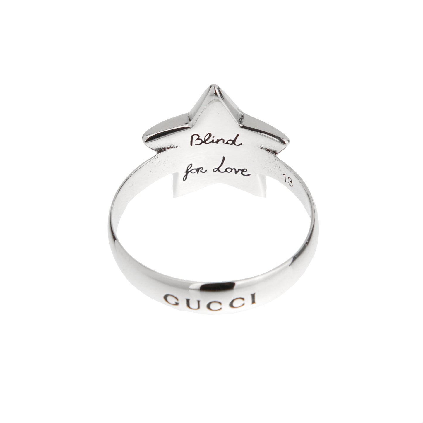 Gucci Sterling Silver Feline Star Blind for Love Ring Sz 6 1/2