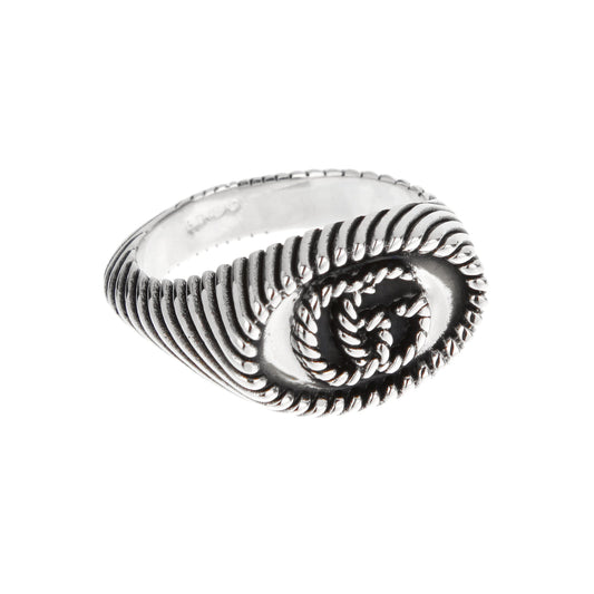 Gucci Interlocking G Rope Motif Sterling Silver Ring Sz 2 1/2