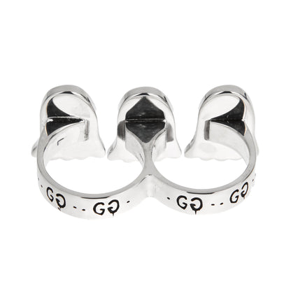 Gucci Ghost Sterling Silver Triple Motif Two Finger Ring Sz 5 3/4 & 7
