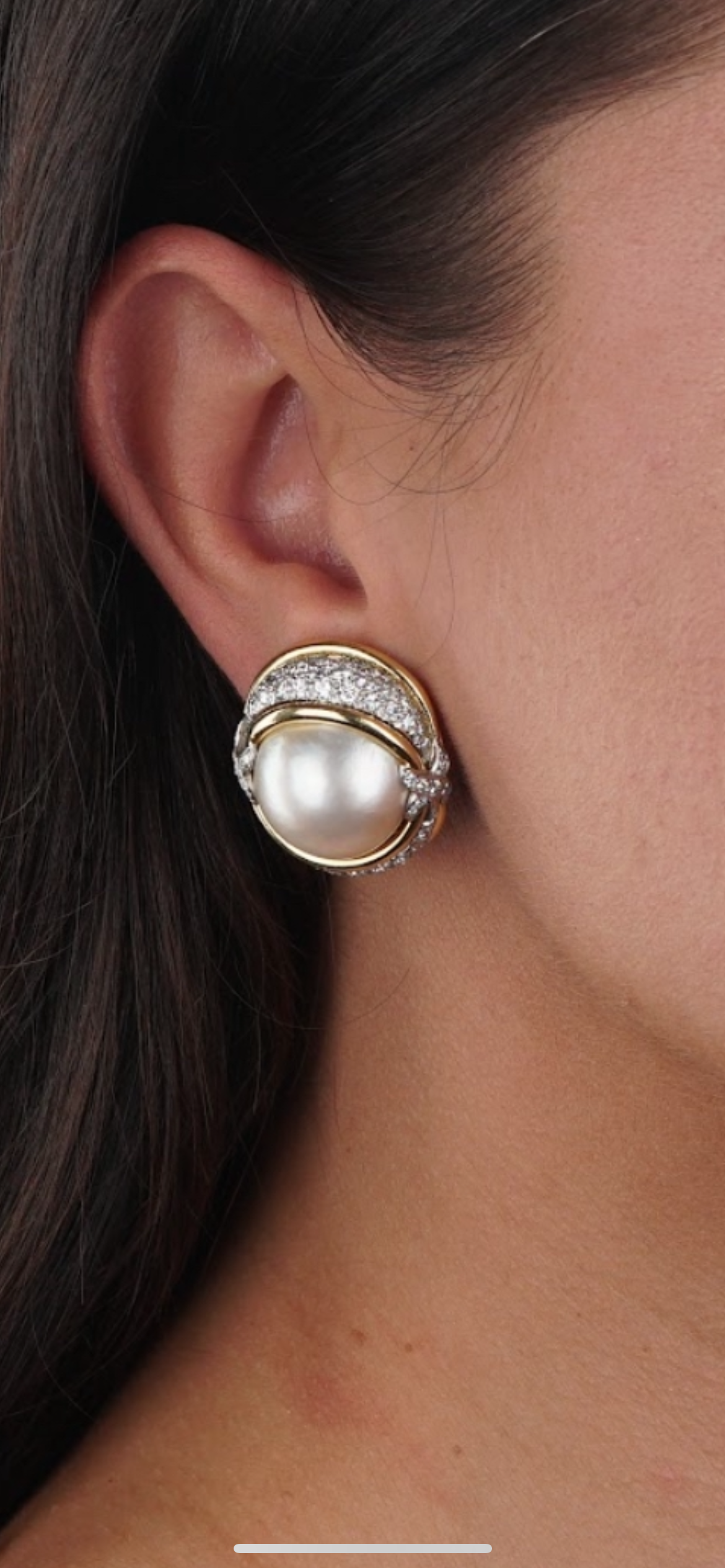 Verdura Pearl Diamond Yellow Gold Platinum Earrings