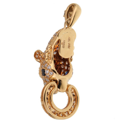 Adler Panther Diamond Sapphire 18k Yellow Gold Pendant