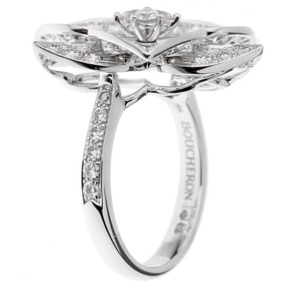Boucheron Large Flower Diamond White Gold Cocktail Ring Sz 5 1/2