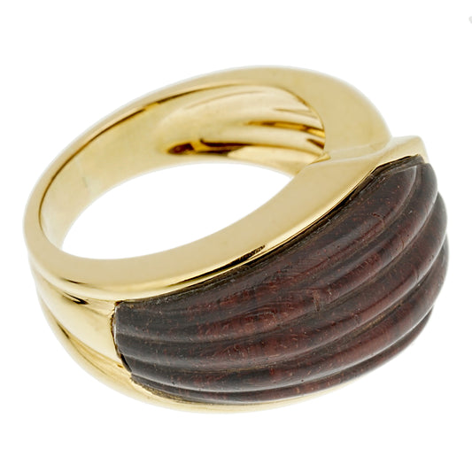 Boucheron Paris Wood Yellow Gold Cocktail Ring Circa 1970s